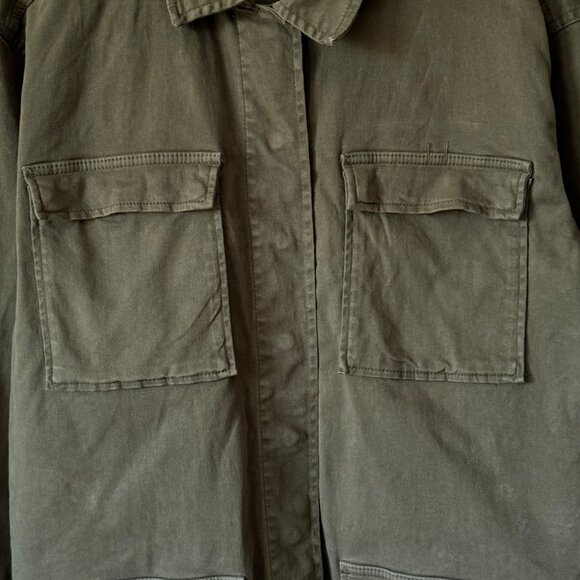 Good American S Utility Jacket Army Green Large Flap Pocket Snap Front Collared - Picture 9 of 14